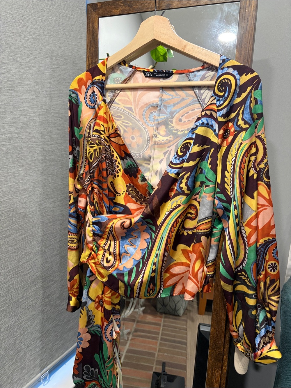 Zara Multicolor Paisley Wrap Top in Yellow, Orange & Green